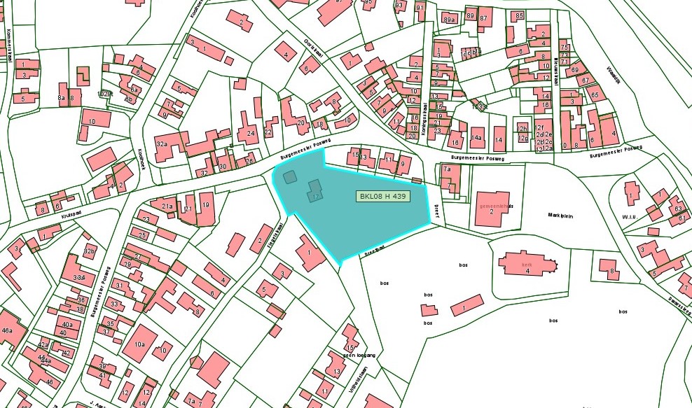 Kadastrale kaart van 2015 met in lichtblauw ingekleurd het perceel van de Burgemeester Posweg 17 in Brakel