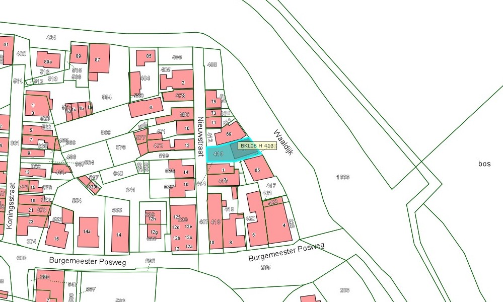 Kadastrale kaart van 2015 met in lichtblauw ingetekend het perceel van de Waaldijk 67 te Brakel