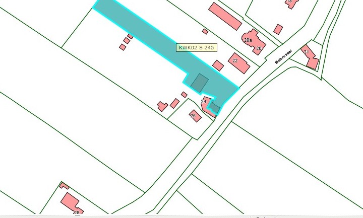 Kadastrale kaart van 2015 met in lichtblauw ingekleurd het perceel van Molenstraat 24 te Bruchem