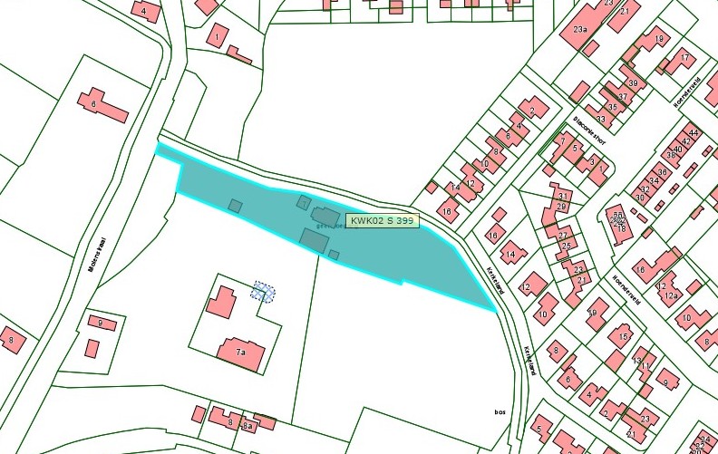 Kadastrale kaart van 2015 met in lichtblauw ingekleurd het perceel van Molenstraat 7 te Bruchem