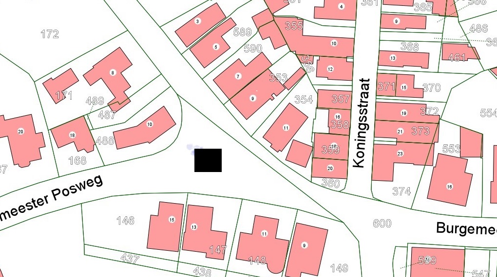 Kadastrale kaart van 2015 van dorpspomp aan de Burgemeester Posweg, ter hoogte van de Gortstraat in Brakel