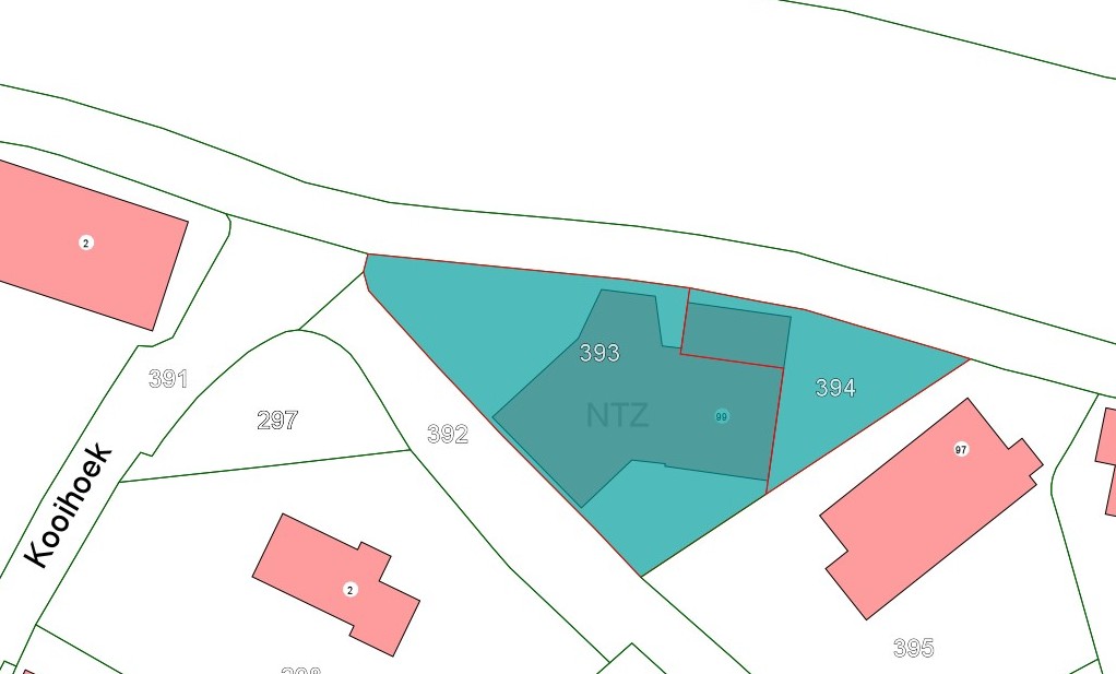 Kadastrale kaart van 2015 met in lichtblauw ingetekend het perceel van de Waaldijk 99 te Brakel