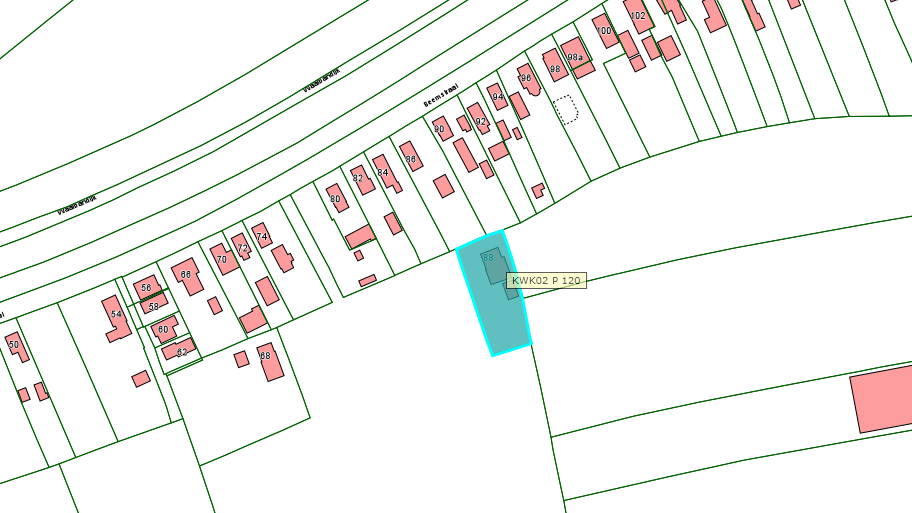 Kadastrale kaart van 2015 met in lichtblauw ingekleurd het perceel van Beemstraat 88 in Gameren