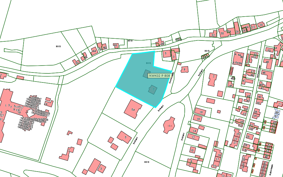 Kadastrale kaart van 2015 met in lichtblauw ingekleurd het perceel van Delkant 7 in Gameren