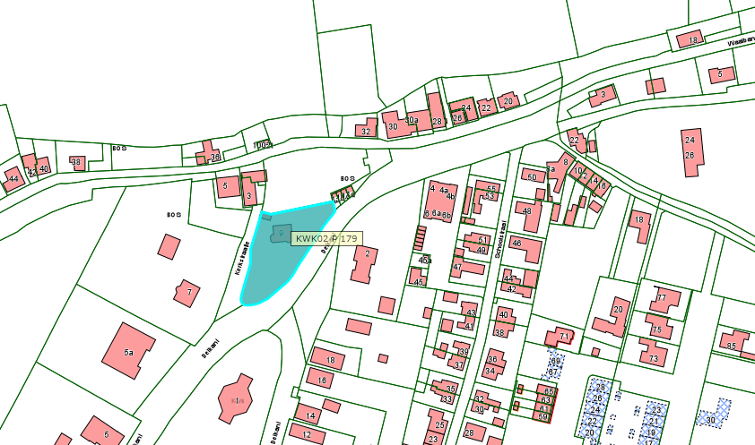 Kadastrale kaart van 2015 met in lichtblauw ingekleurd het perceel van Delkant 9 in Gameren