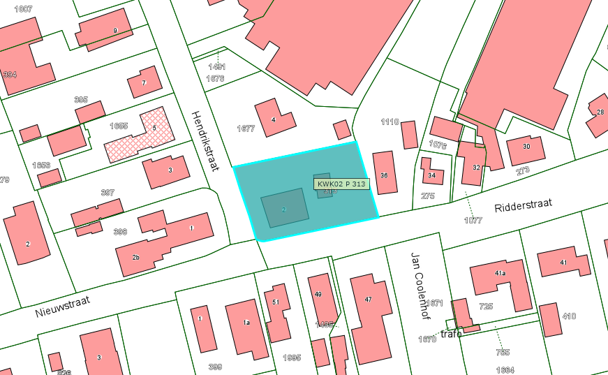 Kadastrale kaart van 2015 met in lichtblauw ingekleurd het perceel van Hendrikstraat 2 in Gameren