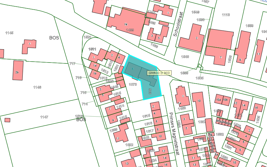 Kadastrale kaart van 2015 met in lichtblauw ingekleurd het perceel van Ouwelsestraat 6-8 in Gameren