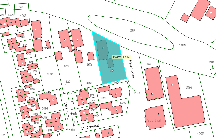 Kadastrale kaart van 2015 met in lichtblauw ingekleurd het perceel van Ridderstraat 5 in Gameren