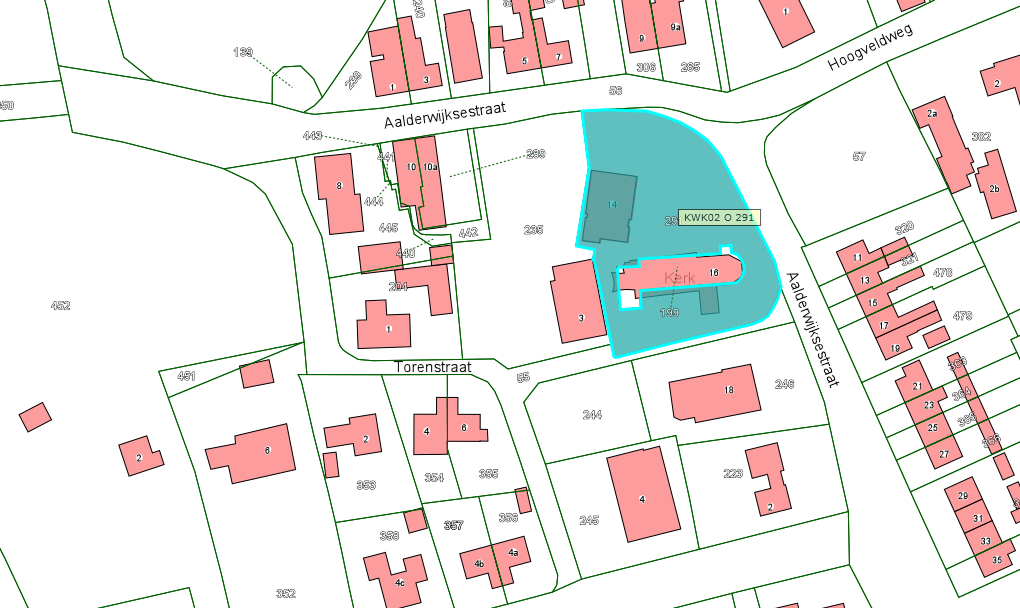 Kadastrale kaart van 2015 van perceel Aalderwijksestraat 14 in Kerkwijk