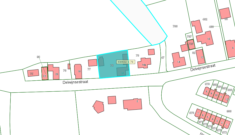 Kadastrale kaart van 2015 van perceel Delwijnsestraat 16 in Kerkwijk