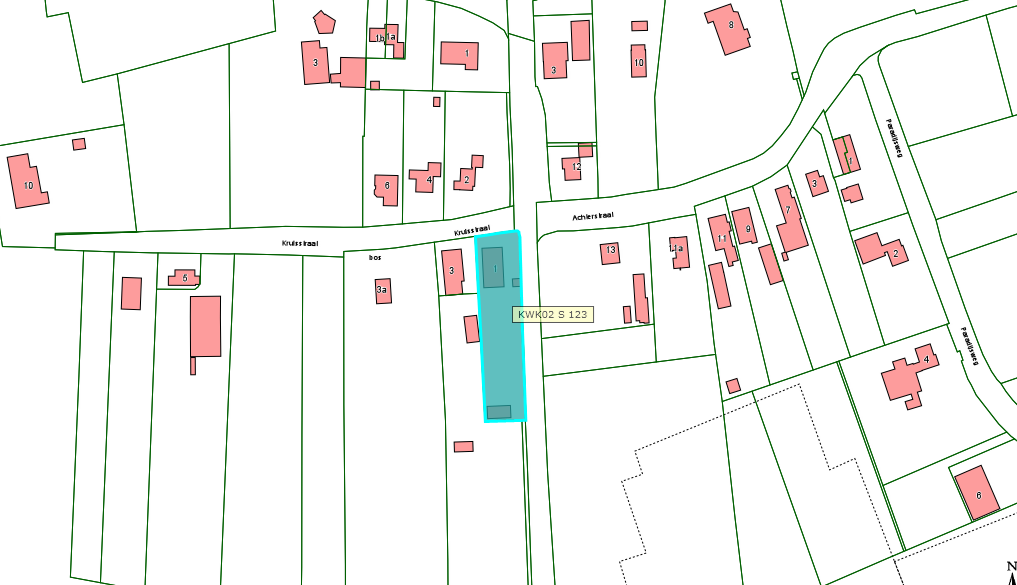 Kadastrale kaart van 2015 van perceel Kruisstraat 1in Kerkwijk