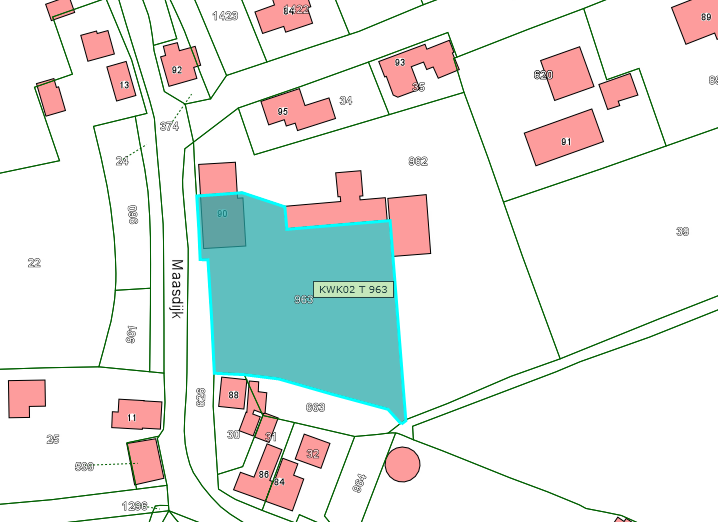 Kadastrale kaart van 2015 van perceel Maasdijk 90 in Nederhemert