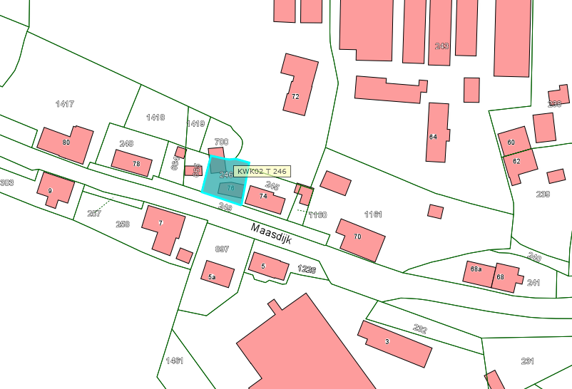 Kadastrale kaart van 2015 van perceel Maasdijk 76 in Nederhemert