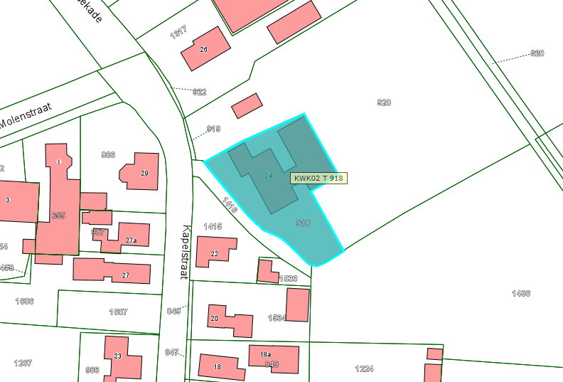 Kadastrale kaart van 2015 van perceel Kapelstraat 24 in Nederhemert