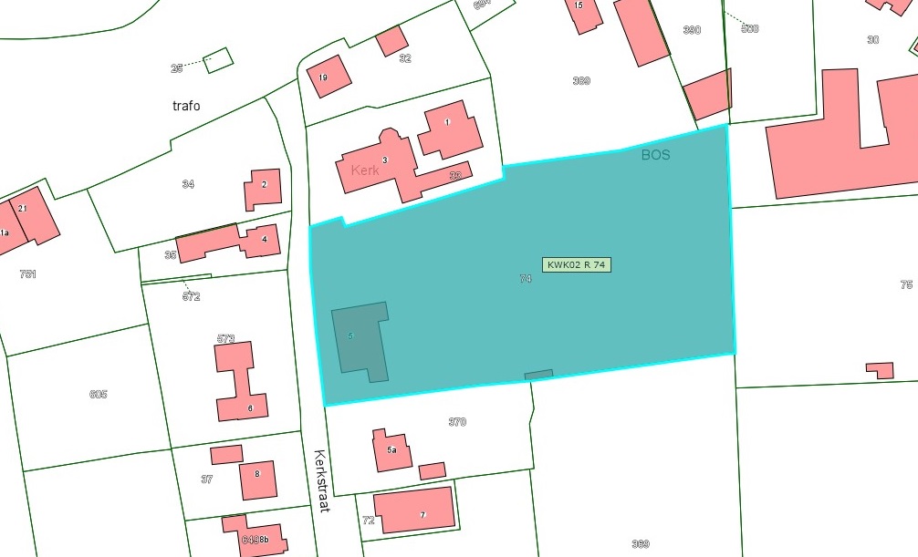 Kadastrale kaart van 2015 van perceel Kerkstraat 5 in Nieuwaal