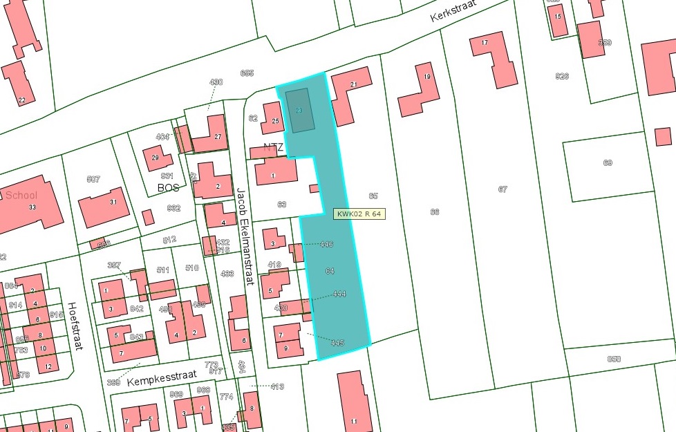 Kadastrale kaart van 2015 van perceel Kerkstraat 23 in Nieuwaal
