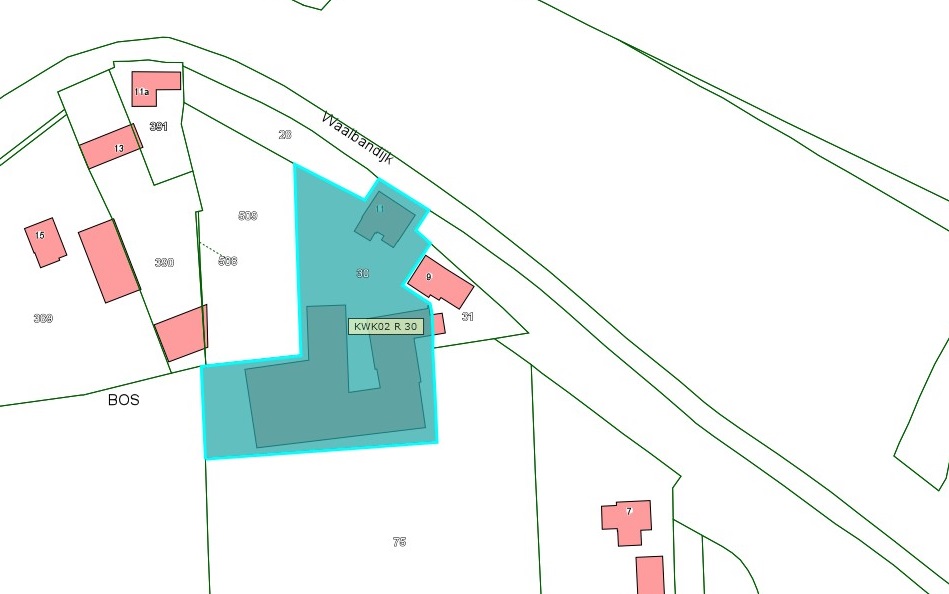 Kadastrale kaart van 2015 van perceel Waalbandijk 11 in Nieuwaal