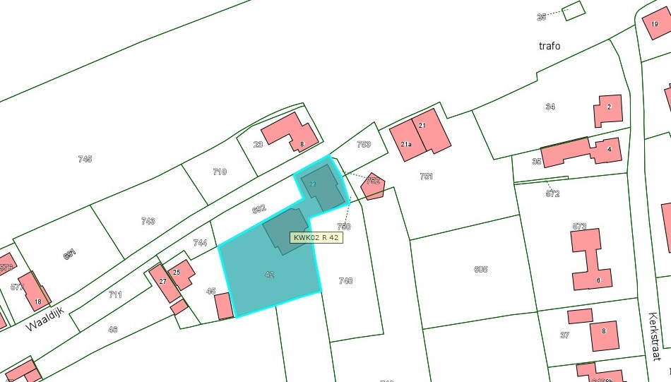 Kadastrale kaart van 2015 van perceel Waalbandijk 23 in Nieuwaal