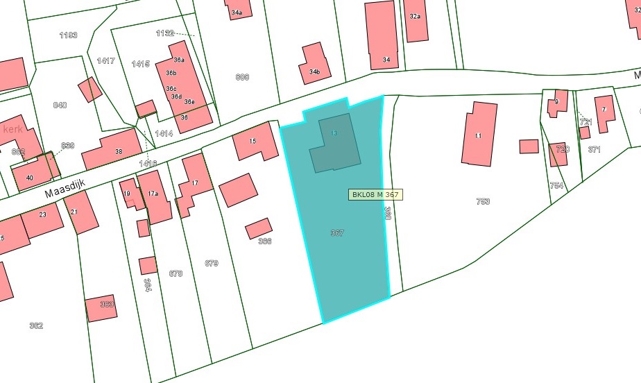 Kadastrale kaart van 2015 van perceel Maasdijk 13 in Poederoijen