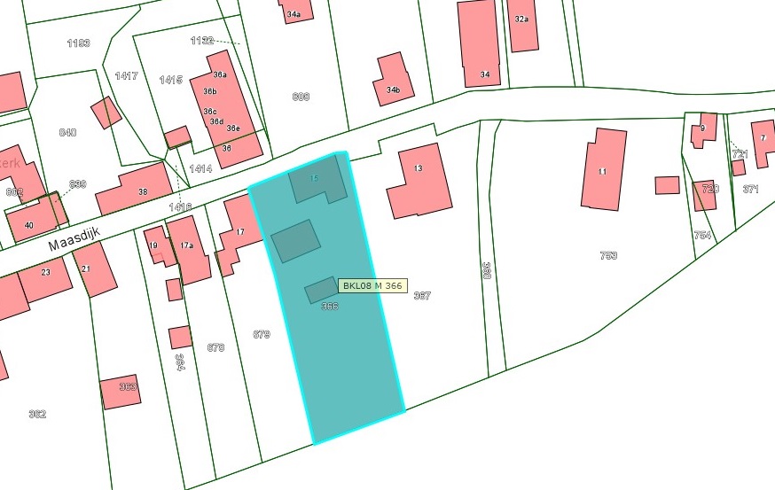 Kadastrale kaart van 2015 van perceel Maasdijk 15 in Poederoijen