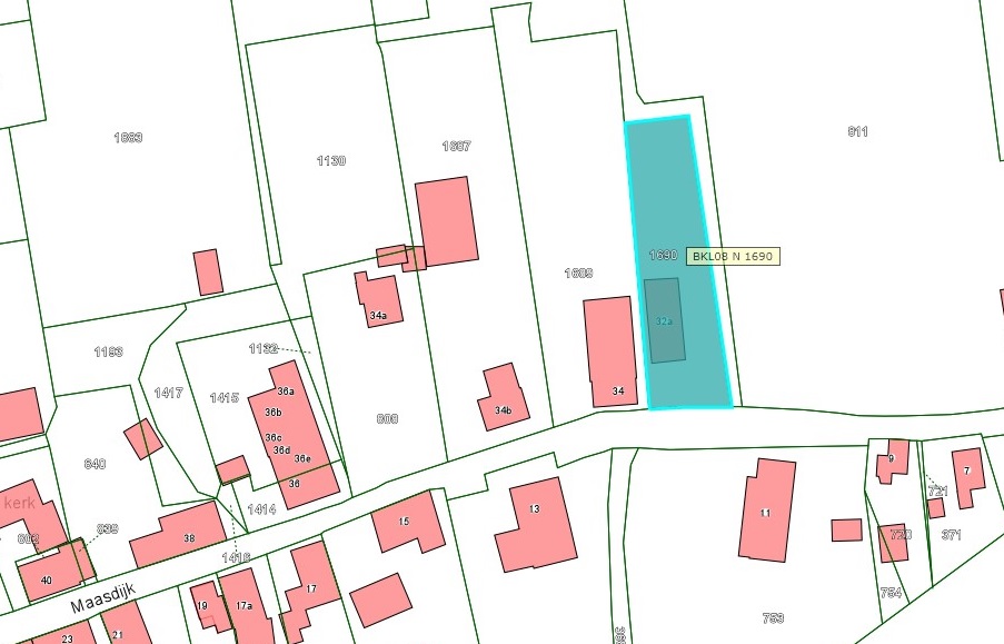 Kadastrale kaart van 2015 van perceel Maasdijk 32a in Poederoijen