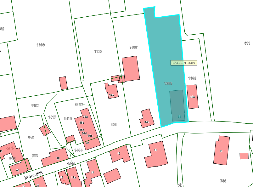 Kadastrale kaart van 2015 van perceel Maasdijk 34 in Poederoijen