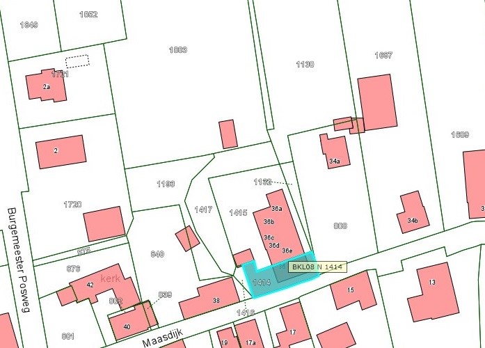 Kadastrale kaart van 2015 van perceel Maasdijk 36 in Poederoijen