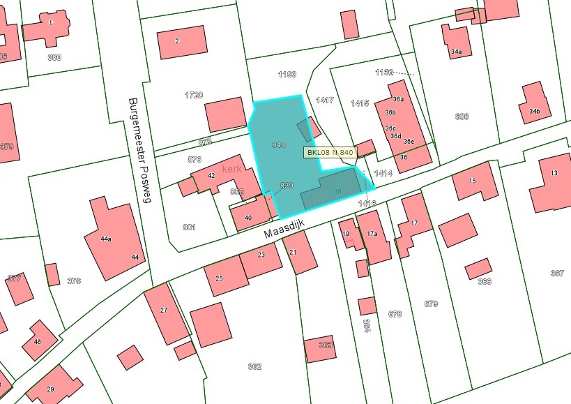 Kadastrale kaart van 2015 van perceel Maasdijk 38 in Poederoijen