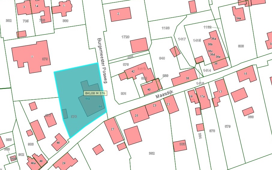 Kadastrale kaart van 2015 van perceel Maasdijk 44-44a in Poederoijen