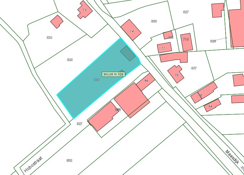 Kadastrale kaart van 2015 van perceel Maasdijk 71 in Poederoijen