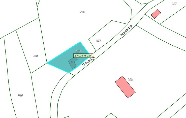 Kadastrale kaart van 2015 van perceel Maasdijk 85 in Poederoijen