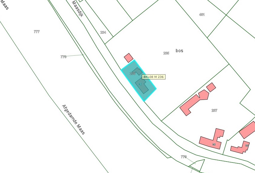 Kadastrale kaart van 2015 van perceel Maasdijk 92 in Poederoijen