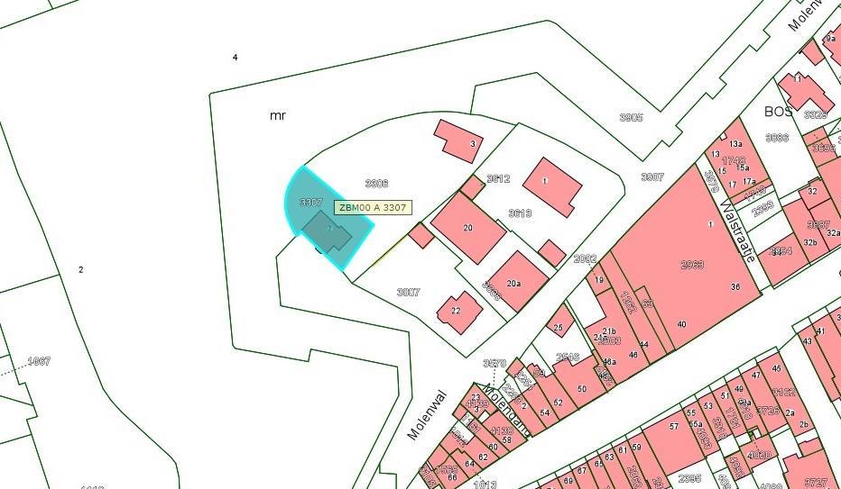 Kadastrale kaart van 2015 van ingetekende perceel aan  Bolwerk de Kat 7 Zaltbommel