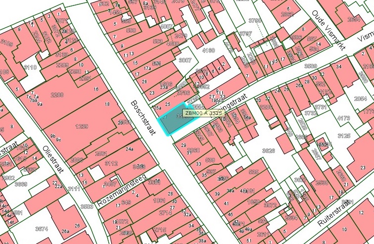 Kadastrale kaart van 2015 van ingetekende perceel aan  Boschstraat 27 in Zaltbommel