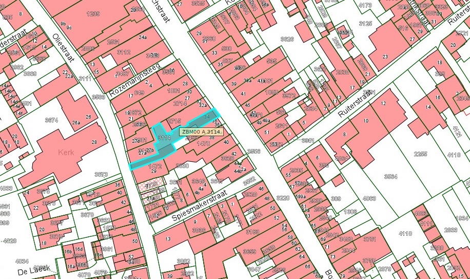 Kadastrale kaart van 2015 van ingetekende perceel aan  Boschstraat 32b-34 in Zaltbommel