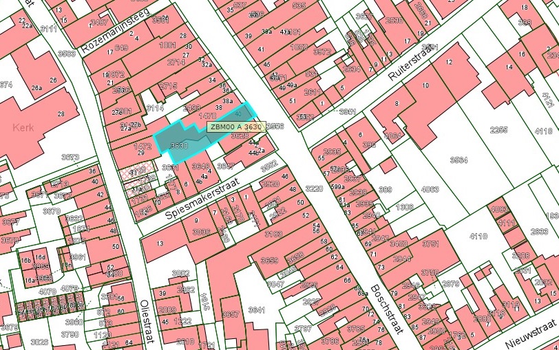 Kadastrale kaart van 2015 van ingetekende perceel aan  Boschstraat 40-40a in Zaltbommel