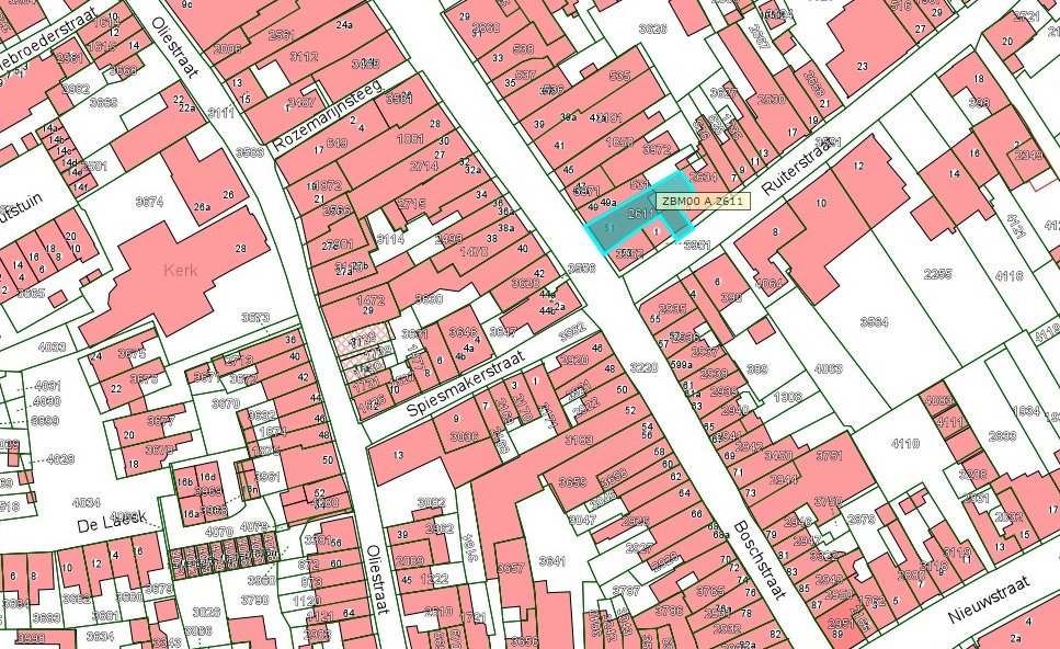 Kadastrale kaart van 2015 van ingetekende perceel aan Boschstraat 51 in Zaltbommel