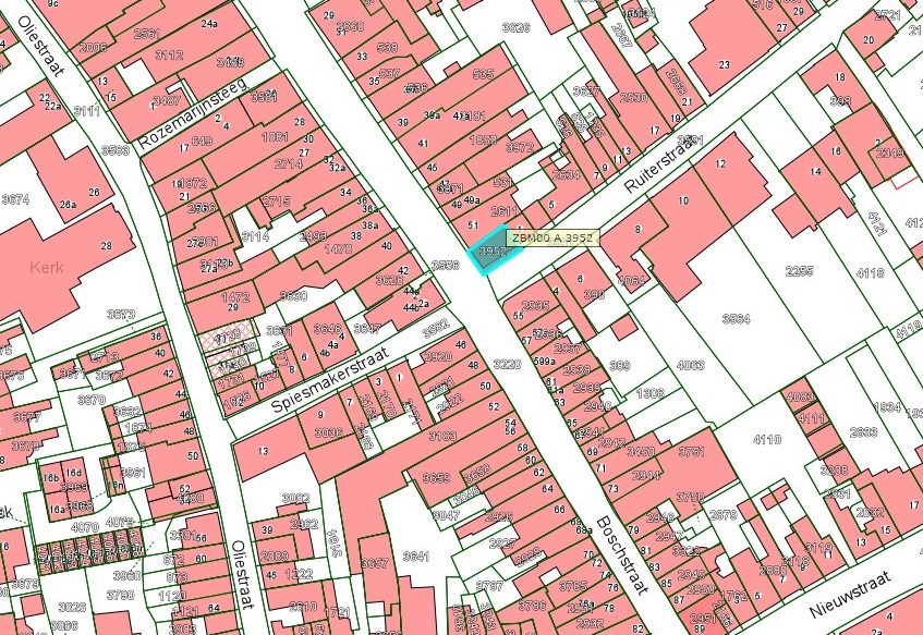 Kadastrale kaart van 2015 van ingetekende perceel aan  Boschstraat 53 in Zaltbommel