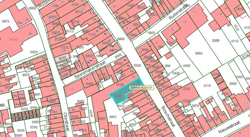 Kadastrale kaart van 2015 van ingetekende perceel aan Boschstraat 56 in Zaltbommel