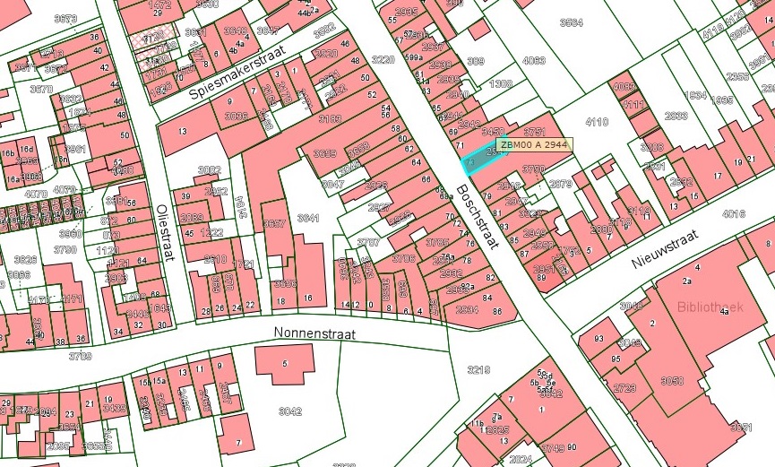 Kadastrale kaart van 2015 van ingetekende perceel aan Boschstraat 73 in Zaltbommel