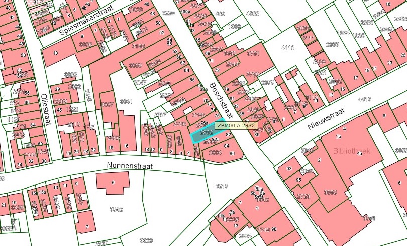 Kadastrale kaart van 2015 van ingetekende perceel aan Boschstraat 78-80 in Zaltbommel