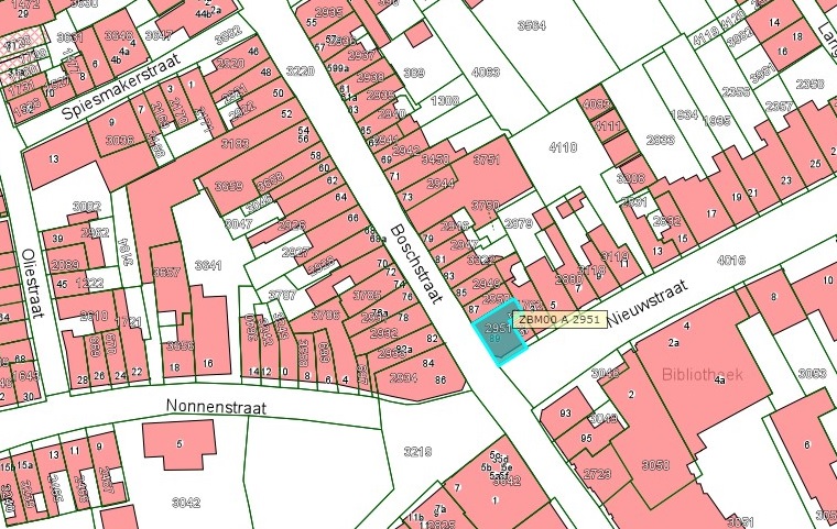 Kadastrale kaart van 2015 van ingetekende perceel aan Boschstraat 89-91 in Zaltbommel