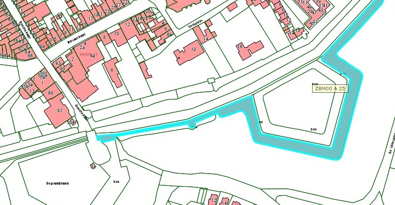 Kadastrale kaart van 2015 van ingetekende perceel van de fontein aan de Boschstraat in Zaltbommel