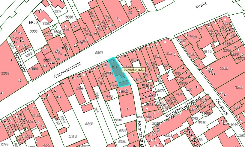 Kadastrale kaart van 2015 van ingetekende perceel aan  Gamerschestraat 19 in Zaltbommel