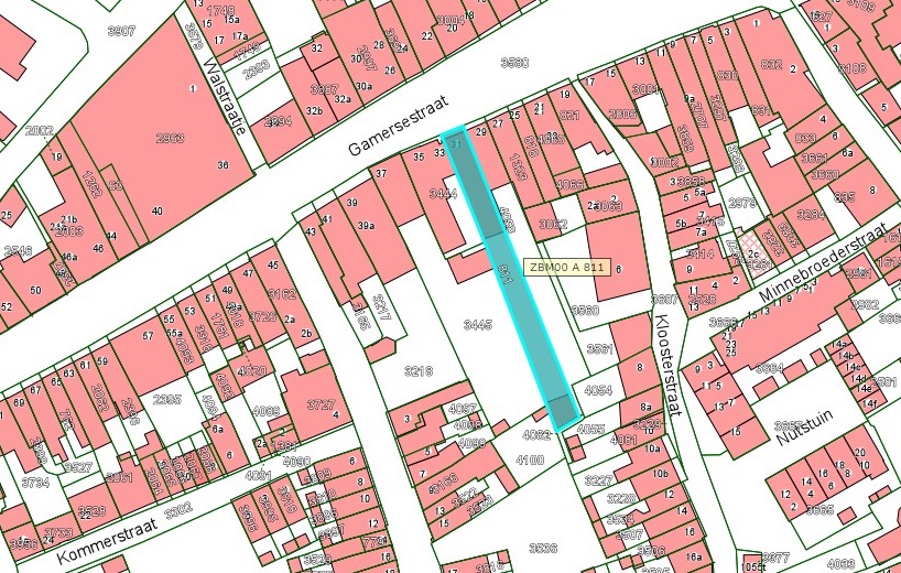 Kadastrale kaart van 2015 van ingetekende perceel aan Gamerschestraat 31 in Zaltbommel