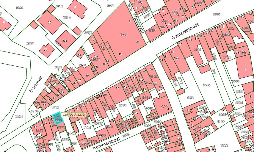 Kadastrale kaart van 2015 van ingetekende perceel aan Gamerschestraat 75 in Zaltbommel