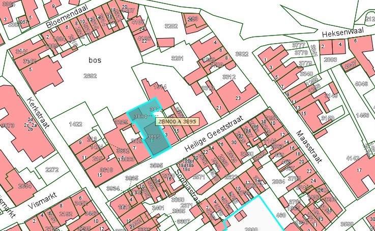 Kadastrale kaart van 2015 van ingetekende perceel aan Heilige Geeststraat 11 in Zaltbommel