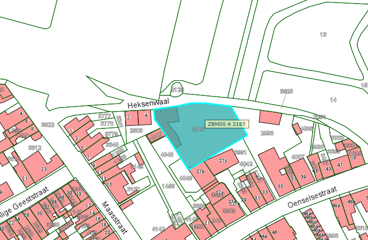 Kadastrale kaart van 2015 van ingetekende perceel aan Heksenwal 6 in Zaltbommel