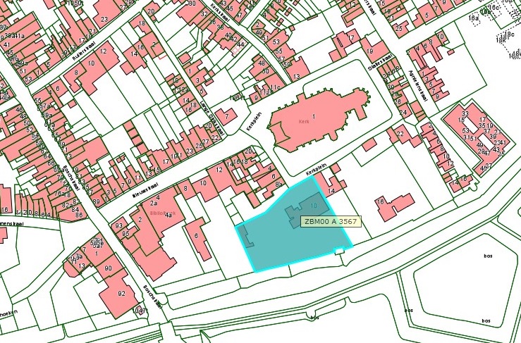 Kadastrale kaart van 2015 van ingetekende perceel aan Kerkplein 10 in Zaltbommel
