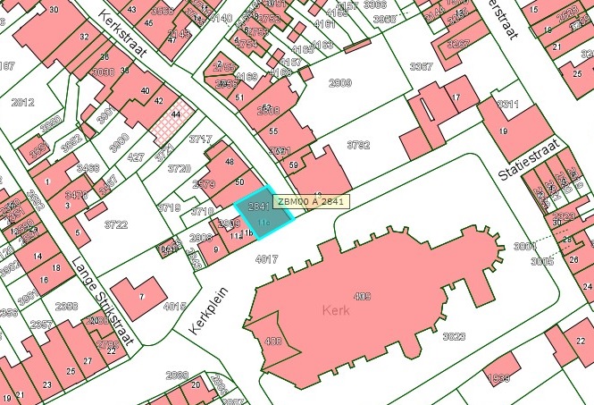 Kadastrale kaart van 2015 van ingetekende perceel aan Kerkplein 11c in Zaltbommel
